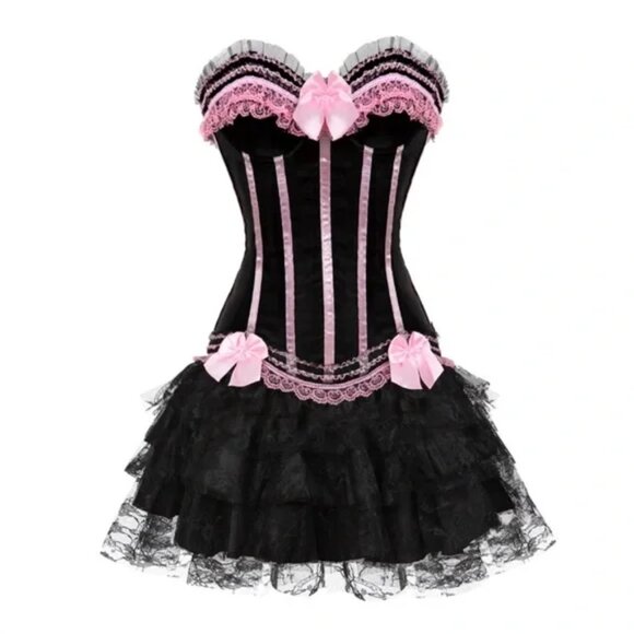 Black Pink Ruffled Corset Panty Set - Med - NEW - Picture 14 of 14